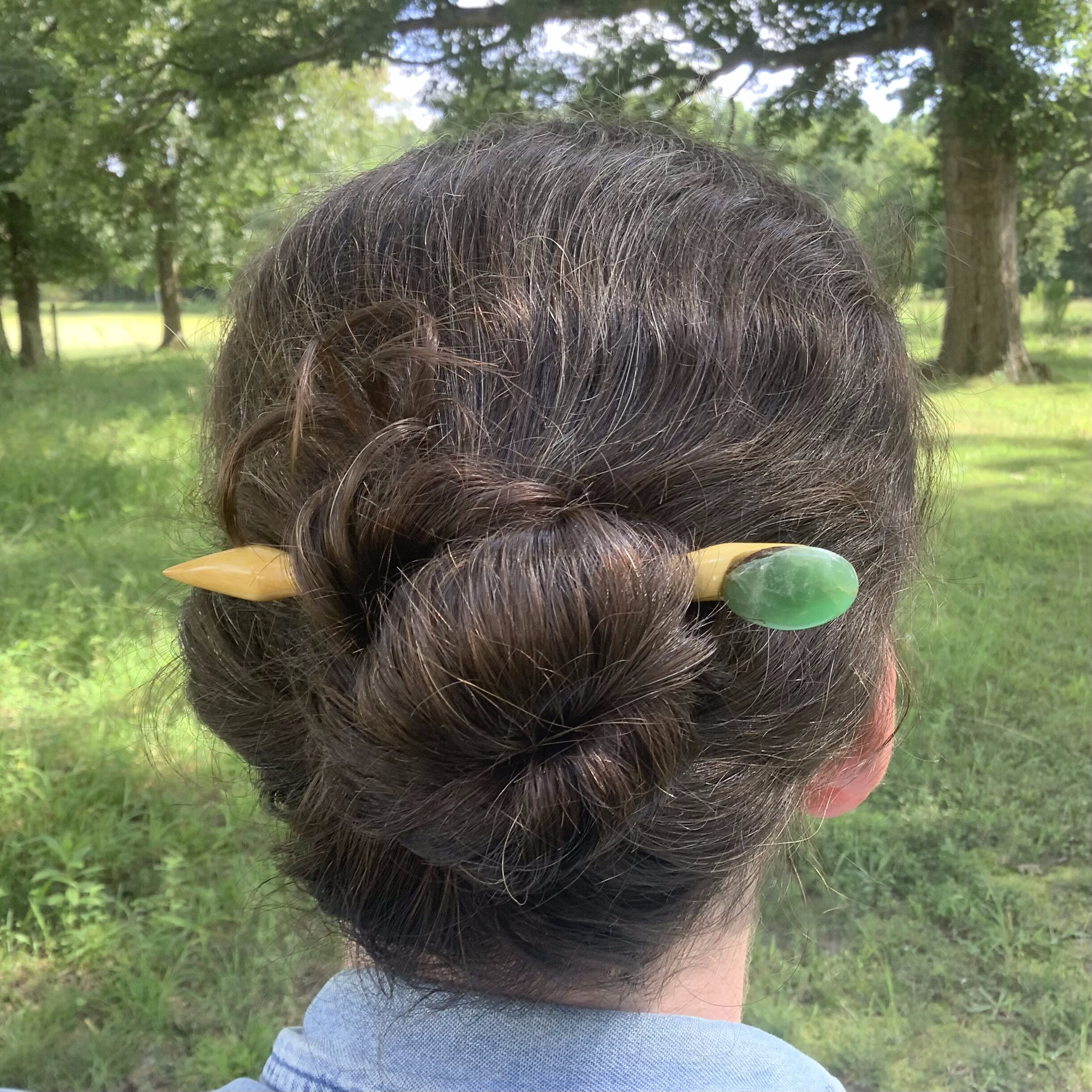 Cedar and Oval Chrysoprase Hair Stick