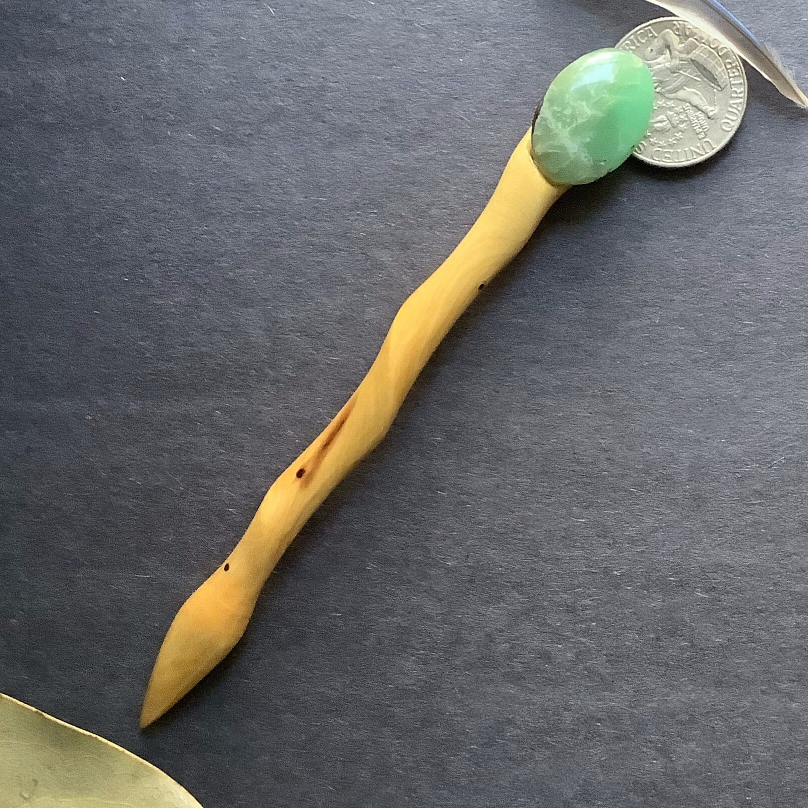 Cedar and Oval Chrysoprase Hair Stick