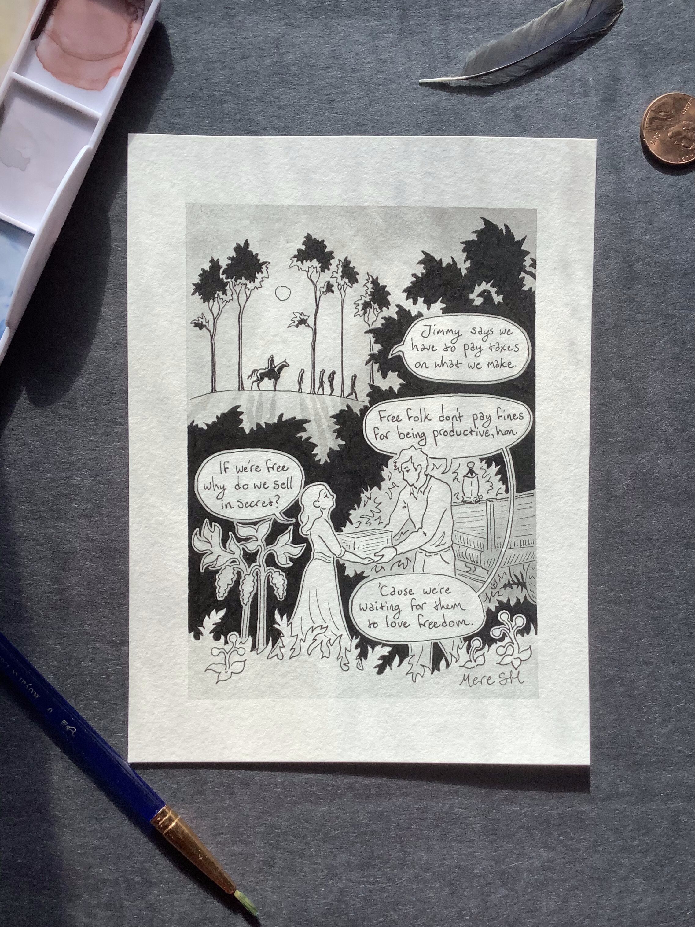 Waiting on Freedom Ink Illustration