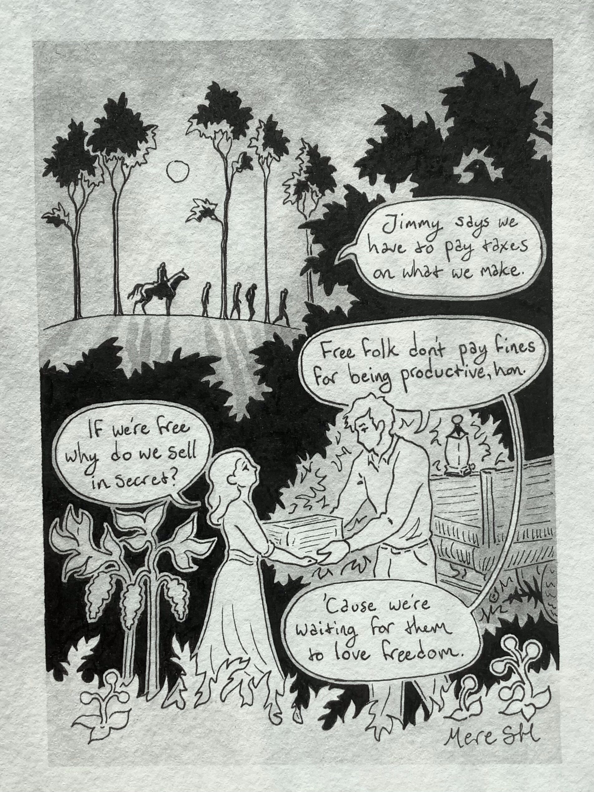 Waiting on Freedom Ink Illustration